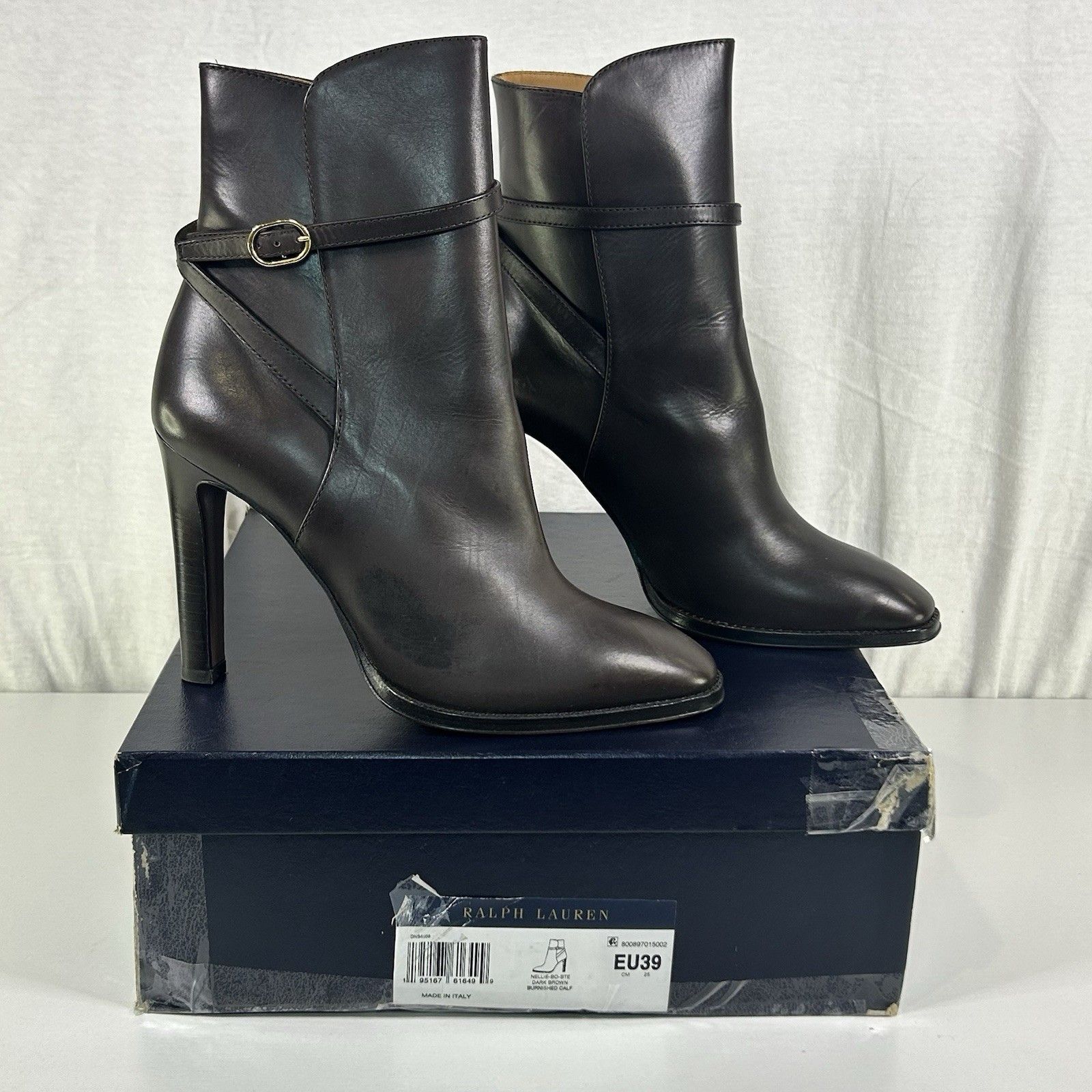 Ralph Lauren Purple Label Nellie Bootie Dark Brown Leather Boots 39b Us8.5 $1195
